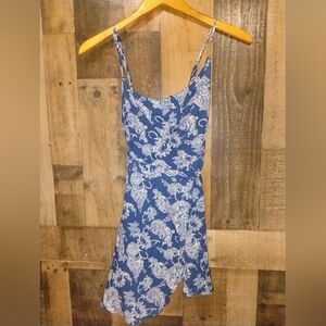 One Clothing Blue Paisley X cross Back Strap Mini Wrap Dress Small Festival Boho